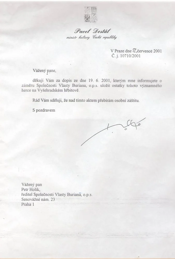 Dopis ministra kultury Pavla Dostála